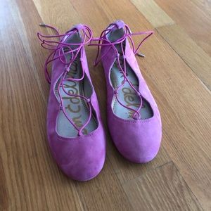 Hot pink Sam Edelman lace up flats